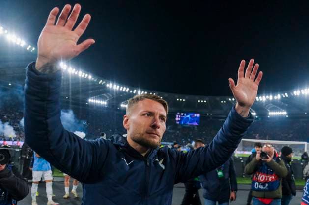 UEFA Champions League SS Lazio vs Bayern Munich Lazio™s Italian forward Ciro Immobile celebrate victory match during the UEFA Champions League Round of 16, first-leg football match between SS Lazio vs Bayern Munich in Rome, on February 14, 2024. DSCF1541 Copyright: xAntonioxBalascox