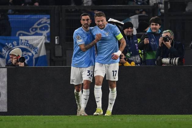 SS Lazio v FC Bayern Munchen: Round of 16 First Leg - UEFA Champions League 2023 24 Ciro Immobile of S.S. Lazio is celebrating after scoring the first goal in the round of 16 of the UEFA Champions League match between S.S. Lazio and F.C. Bayern Munich at the Olympic Stadium in Rome, Italy, on February 14, 2024. Rome Italy  Copyright: xDomenicoxCippitellix originalFilename:cippitelli-sslaziov240214_nplo9.jpg