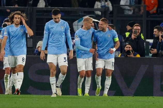 SS Lazio v FC Bayern Munchen: Round of 16 First Leg - UEFA Champions League 2023 24 Ciro Immobile of Lazio is celebrating after scoring their first goal on a penalty during the UEFA Champions League round of 16 first leg match between SS Lazio and FC Bayern at Stadio Olimpico in Rome, Italy, on February 14, 2024. Rome Italy  Copyright: xCiroxDexLucax originalFilename:deluca-itasslaz240214_np8Zp.jpg