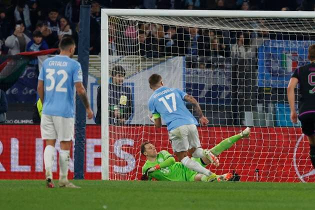 SS Lazio v FC Bayern Munchen: Round of 16 First Leg - UEFA Champions League 2023 24 Ciro Immobile of Lazio is celebrating after scoring their first goal on a penalty during the UEFA Champions League round of 16 first leg match between SS Lazio and FC Bayern at Stadio Olimpico in Rome, Italy, on February 14, 2024. Rome Italy  Copyright: xCiroxDexLucax originalFilename:deluca-itasslaz240214_npl6t.jpg