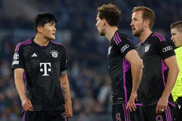 February 14, 2024, Rome, Lazio, Italy: Minjae Kim of Bayern Harry Kane of Bayern Leon Goretzka of Bayern during the UEFA Champions League round of 16 first leg match between SS Lazio and FC Bayern at Stadio Olimpico on February 14, 2024 in Rome, Italy. Rome Italy - ZUMAl131 20240214_zsp_l131_026 Copyright: xCiroxDexLucax