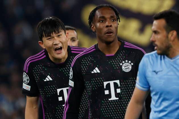 Sport Bilder des Tages February 14, 2024, Rome, Lazio, Italy: Mathys Tel Minjae Kim of Bayern during the UEFA Champions League round of 16 first leg match between SS Lazio and FC Bayern at Stadio Olimpico on February 14, 2024 in Rome, Italy. Rome Italy - ZUMAl131 20240214_zsp_l131_028 Copyright: xCiroxDexLucax