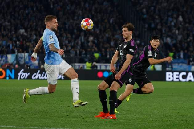 February 14, 2024, Rome, Lazio, Italy: Ciro Immobile of Lazio Leon Goretzka of Bayern during the UEFA Champions League round of 16 first leg match between SS Lazio and FC Bayern at Stadio Olimpico on February 14, 2024 in Rome, Italy. Rome Italy - ZUMAl131 20240214_zsp_l131_031 Copyright: xCiroxDexLucax