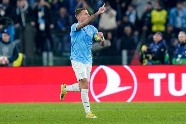 Ciro Immobile of SS Lazio celebrates after scoring during the Uefa Champions League match between SS Lazio and FC Bayern Munchen at Stadio Olimpico Rome Italy on 14 February 2024. Rome Stadio Olimpico Rome Italy Copyright: xPhotoxSportxPicsx SP24-849-074