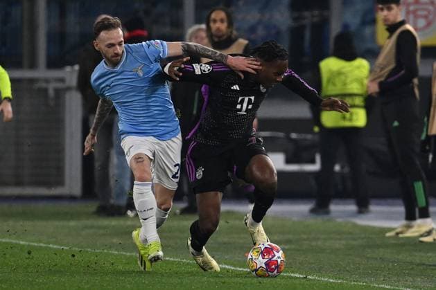 UEFA Champions League football match - SS Lazio vs Bayern Munich Manuel Lazzari of S.S. Lazio and Leroy Sane of F.C. Bayern Munchen during the round of 16 of the UEFA Champions League between S.S. Lazio vs F.C. Bayern Munich on 14 February 2024 at the Olympic Stadium in Rome, Italy. Rome Italy  Copyright: xIPAxSport ABACAx
