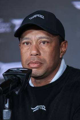February 14, 2024, Pacific Palisades, California, USA: Tiger Woods is interviewed during the 2024 Genesis Invitational Golf Tournament on Wednesday February 14, 2024 at the Riviera Country Club in Pacific Palisades, California. ARIANA RUIZ PI Pacific Palisades U.S - ZUMAp124 20240214_zaa_p124_019 Copyright: xArianaxRuizx