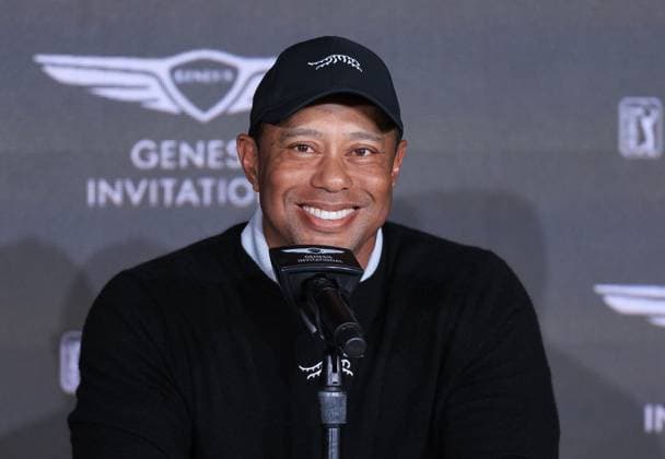 February 14, 2024, Pacific Palisades, California, USA: Tiger Woods is interviewed during the 2024 Genesis Invitational Golf Tournament on Wednesday February 14, 2024 at the Riviera Country Club in Pacific Palisades, California. JAVIER ROJAS PI Pacific Palisades U.S - ZUMAp124 20240214_zaa_p124_022 Copyright: xJavierxRojasx