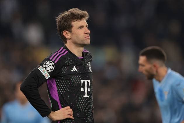 Rome, Italy, 14th February 2024. Thomas Muller of Bayern München reacts during the UEFA Champions League match at Olimpico, Rome. Picture credit should read: Jonathan Moscrop Sportimage EDITORIAL USE ONLY. No use with unauthorised audio, video, data, fixture lists, club league logos or live services. Online in-match use limited to 120 images, no video emulation. No use in betting, games or single club league player publications. SPI-2933-0021