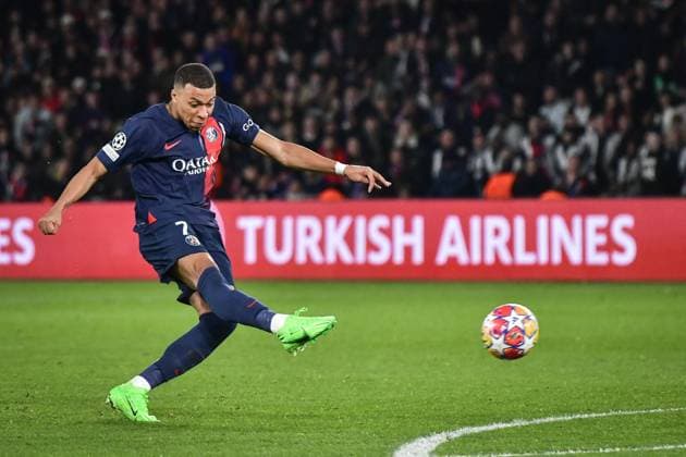 Champions League - PSG v Real Sociedad Paris Saint-Germain s forward Kylian Mbappe kicks the ball during the UEFA Champions League football match between Paris Saint-Germain and Real Sociedad at the Parc des Princes stadium in Paris, France on February 14, 2024. Photo by Firas Abdullah ABACAPRESS.COM Paris Ã?le-de-France France  Copyright: xAbdullahxFiras ABACAx