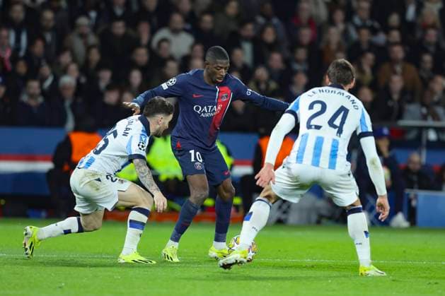 Paris Saint-Germain v Real Sociedad: Round of 16 First Leg - UEFA Champions League 2023 24 Sebastien Muylaert MAXPPP - Paris 14 02 2024 Ousmane Dembele of PSG during the UEFA Champions League 2023 24 round of 16 first leg match between Paris Saint-Germain and Real Sociedad at Parc des Princes in Paris, France. 14.02.2024 Paris France  Copyright: xMAXPPPxSébastienxMuylaertx LTG202402155232 LTG202402155232