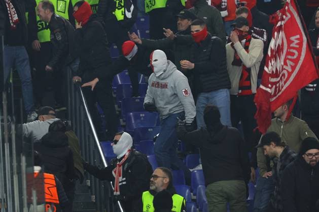 Rome, Italy 14.2.2024: incidents between fans before the Uefa Champions League 2023-2024, round of 16 football match SS Lazio vs FC Bayern Mucnhen at Olympic Stadium in Rome.  Copyright: xMarcoxIacobucci IPAxSportx xipa-x xx IPA_43441351 IPA_Agency_IPA43441351