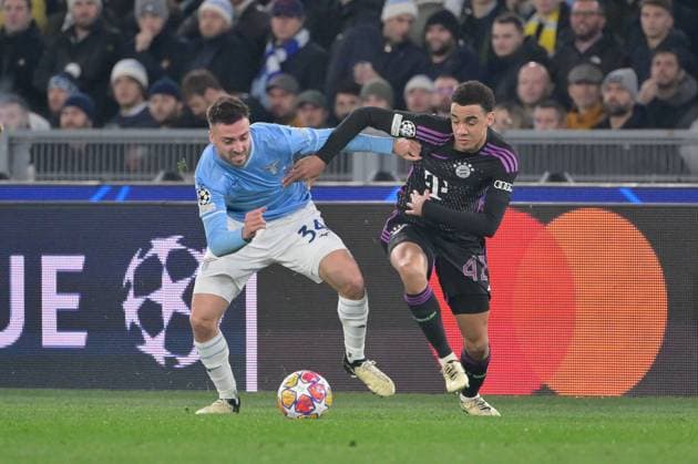 Mario Gila (SS Lazio); Jamal Musiala (Bayern Munich) during the UEFA Champions League 2023-2024 football match between SS Lazio and Bayern Monaco at the Olympic Stadium in Rome on February 14, 2023.  Copyright: xFabrizioxCorradetti IPAxSportx x xx IPA_43441407 IPA_Agency_IPA43441407