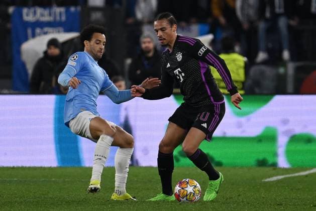Felipe Anderson of S.S. Lazio and Leroy Sane of F.C. Bayern Munchen during the round of 16 of the UEFA Champions League between S.S. Lazio vs F.C. Bayern Munich on 14 February 2024 at the Olympic Stadium in Rome, Italy.  Copyright: xDomenicoxCippitelli IPAxSportx x xx IPA_43441673 IPA_Agency_IPA43441673