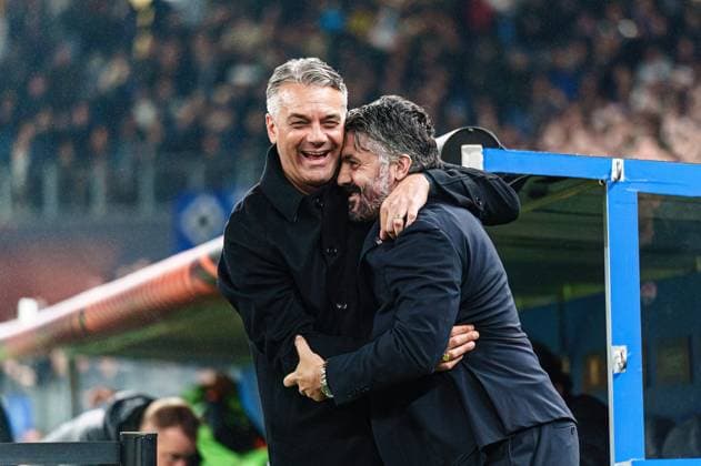 Marino Pusic Shakhtar Donetsk, Coach , Genaro Gattuso Olympique de Marseille, Coach GER, Shakhtar Donetsk vs Olympique de Marseille, Football, Europa League, Play offs, Season 2023 2024, 15 02 2024 GER, Shakhtar Donetsk vs Olympique de Marseille, Football, Europa League, Play offs, Season 2023 2024, 15 02 2024 Hamburg Copyright: xEibner-Pressefoto MarcelxvonxFehrnx EP_MFN