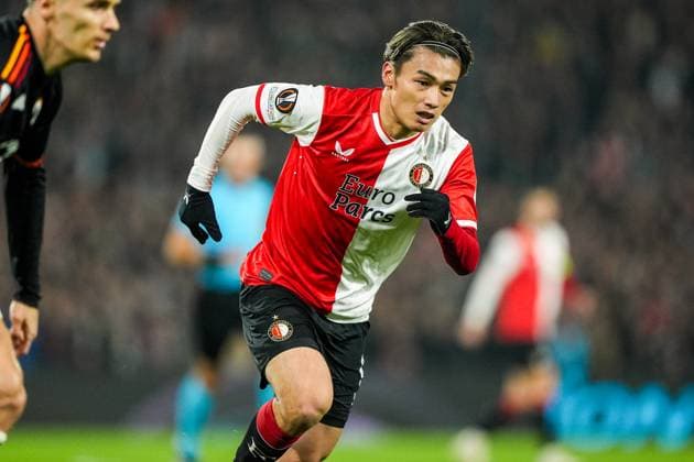 UEFA Europa League: Feyenoord v AS Roma Rotterdam - Ayase Ueda of Feyenoord during the 1st leg of the UEFA Europa League Knockout Round Play-offs between Feyenoord v AS Roma at Stadion Feijenoord De Kuip on 15 February 2024 in Rotterdam, The Netherlands. Copyright: xTomxBodex