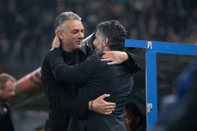 UEFA Europa League 2023 24 Shakhtar Olympique Marseille 15 02 2024 Gennaro Gattuso Olympique Marseille, Head Coach , Marino Pusic FC Shakhtar Donetsk, Head Coach UEFA Europa League 2023 24 Shakhtar Olympique Marseille Hamburg, Volksparkstadion, 15 02 2024 Copyright: xBEAUTIFULxSPORTS Buriakovx