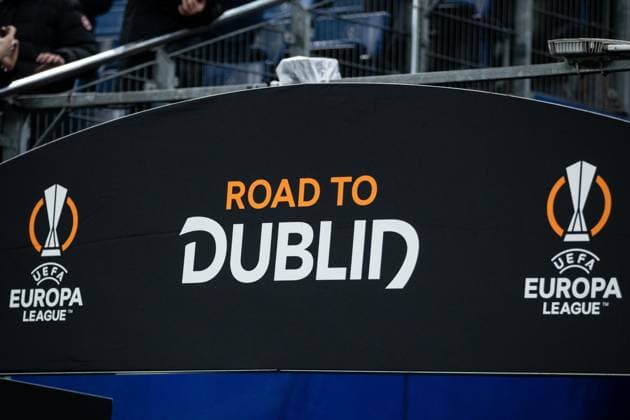 UEFA Europa League 2023 24 Shakhtar Olympique Marseille 15 02 2024 Sign reading Road to Dublin UEFA Europa League 2023 24 Shakhtar Olympique Marseille Hamburg, Volksparkstadion, 15 02 2024 Copyright: xBEAUTIFULxSPORTS Buriakovx
