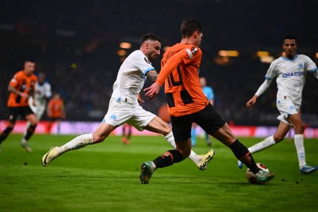 HAMBURG, GERMANY - 15 FEBRUARY, 2024: Heorhiy Sudakov, The match of UEFA Europa League play-off round FC Shakhtar Donetsk v Olympique de Marseille at Volksparkstadion  Copyright: xVitaliixKliuievx