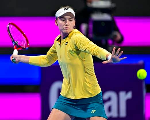 Qatar TotalEnergies Open - Day 5 Elena Rybakina of Kazakhstan is in action during her quarter-final match against Leylah Fernandez of Canada at the WTA, Tennis Damen 1000-Qatar TotalEnergies Open tennis tournament at the Khalifa International Tennis Complex in Doha, Qatar, on February 15, 2024. DOHA Qatar  Copyright: xNoushadxThekkayilx originalFilename:varittyakkal-qatartot240215_nphHL.jpg