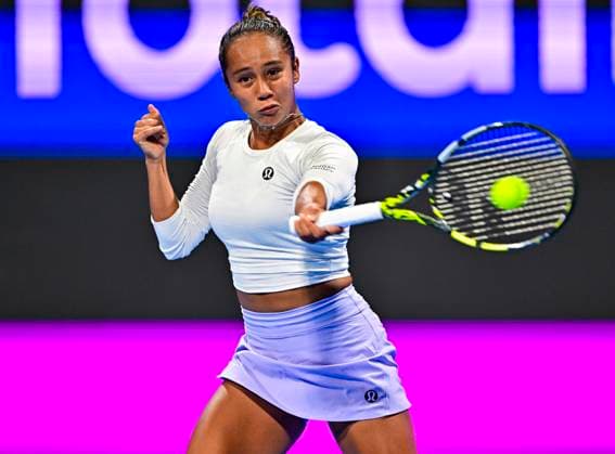 Qatar TotalEnergies Open - Day 5 Leylah Fernandez of Canada is competing in her quarter-final match against Elena Rybakina of Kazakhstan at the WTA, Tennis Damen 1000-Qatar TotalEnergies Open tennis tournament at the Khalifa International Tennis Complex in Doha, Qatar, on February 15, 2024. DOHA Qatar  Copyright: xNoushadxThekkayilx originalFilename:varittyakkal-qatartot240215_npn7D.jpg