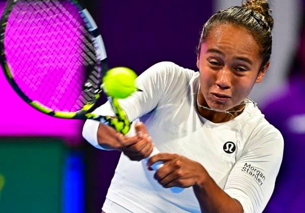 Qatar TotalEnergies Open - Day 5 Leylah Fernandez of Canada is competing in her quarter-final match against Elena Rybakina of Kazakhstan at the WTA, Tennis Damen 1000-Qatar TotalEnergies Open tennis tournament at the Khalifa International Tennis Complex in Doha, Qatar, on February 15, 2024. DOHA Qatar  Copyright: xNoushadxThekkayilx originalFilename:varittyakkal-qatartot240215_npytj.jpg