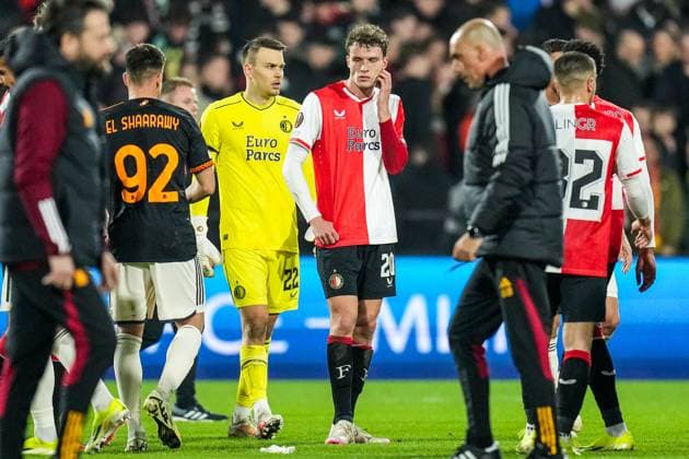 UEFA Europa League: Feyenoord v AS Roma Rotterdam - Mats Wieffer of Feyenoord during the 1st leg of the UEFA Europa League Knockout Round Play-offs between Feyenoord v AS Roma at Stadion Feijenoord De Kuip on 15 February 2024 in Rotterdam, The Netherlands. Copyright: xYannickxVerhoevenx