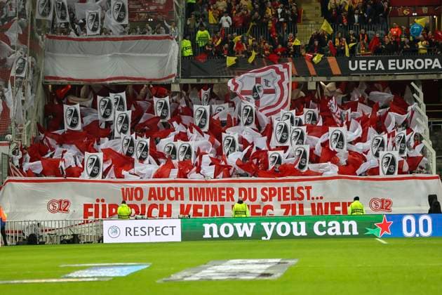 Fanblock SC Freiburg , Football, UEFA Europa League, Play off 1 match, 2023 2024, RC Lens vs SC Freiburg, 15 02 2024, Stade Bollaert Delelis, Lens, France Lens Stade Bollaert Delelis Pas de Calais France Copyright: xGrantxHubbsx