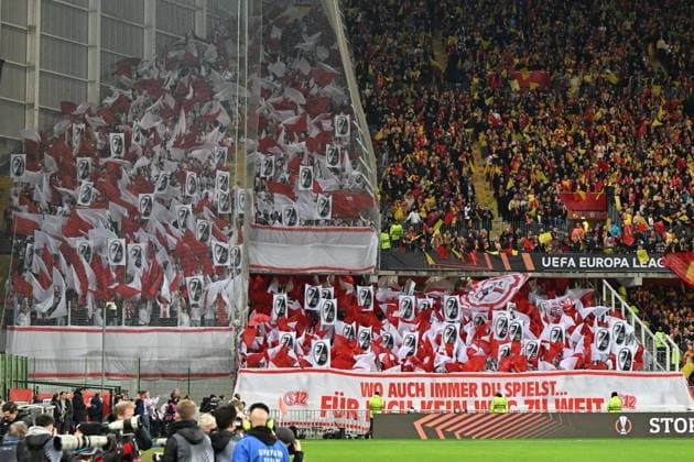 240215 RC Lens vs SC Freiburg fans and supporters of Freiburg pictured during the Uefa Europa League play-off -first leg game in the 2023-2024 season between Racing Club de Lens and SC Freiburg on February 15 , 2024 in Lens, France. (Photo by David Catry Isosport) LENS FRANCE  Copyright: xx 438661