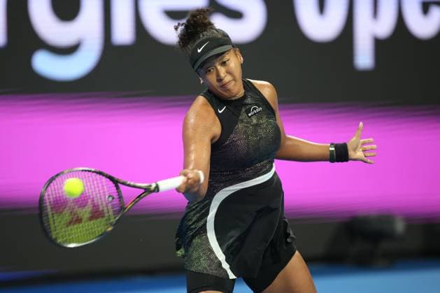 DOHA, QATAR - FEBRUARY 15: Naomi Osaka of Japan plays against Karolina Pliskova of the Czech Republic in their women s Quarterfinal match during the Qatar TotalEnergies Open, part of the Hologic WTA, Tennis Damen Tour at Khalifa International Tennis and Squash Complex on February 15, 2024 in Doha, Qatar.  Copyright: xx