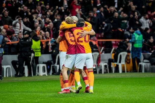 776092860 Galatasaray team in action after Mauro Icardi scored the last-minute goal for Galatasaray during the match. Galatasaray and Sparta Praha faced each other in the UEFA Europa League, the match took place at Rams Park in Istanbul, Turkey on February 15, 2024 Istanbul Istanbul Turkey Copyright: xYagizxGurtugx