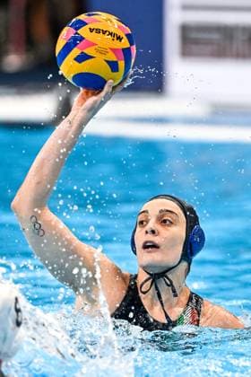 Chiara Tabani of Italy during the Water polo, Wasserball women classification 7th 8th place match between team Canada (white caps) and team Italy (blue caps) of the 21st World Aquatics Championships at the Aspire Dome in Doha (Qatar), February 16, 2024. GiorgioXScala