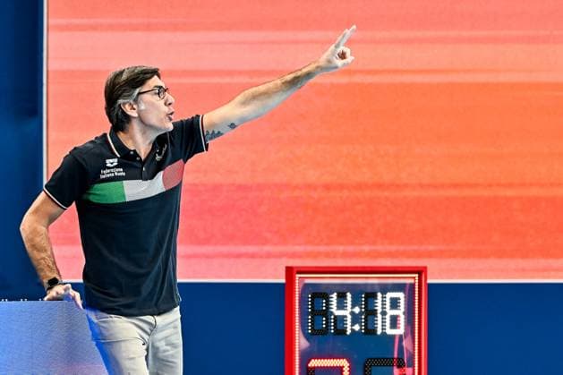 Carlo Silipo head coach of team Italy during the Water polo, Wasserball women classification 7th 8th place match between team Canada (white caps) and team Italy (blue caps) of the 21st World Aquatics Championships at the Aspire Dome in Doha (Qatar), February 16, 2024. GiorgioXScala