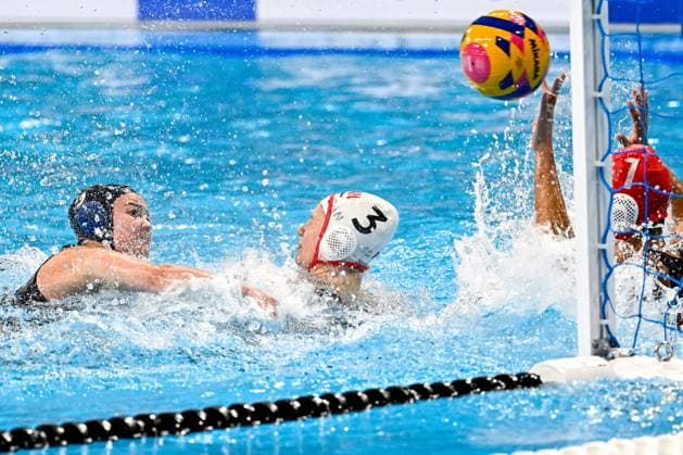 Sofia Giustini of Italy during the Water polo, Wasserball women classification 7th 8th place match between team Canada (white caps) and team Italy (blue caps) of the 21st World Aquatics Championships at the Aspire Dome in Doha (Qatar), February 16, 2024. GiorgioXScala