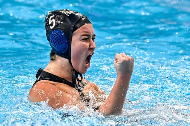 Sofia Giustini of Italy during the Water polo, Wasserball women classification 7th 8th place match between team Canada (white caps) and team Italy (blue caps) of the 21st World Aquatics Championships at the Aspire Dome in Doha (Qatar), February 16, 2024. GiorgioXScala