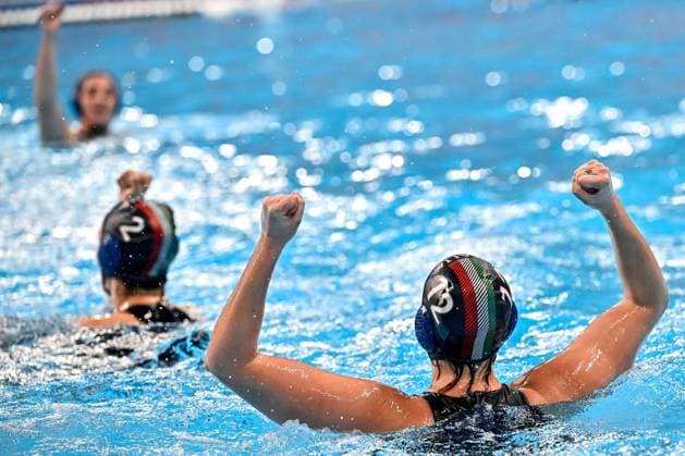 Giulia Viacava of Italy during the Water polo, Wasserball women classification 7th 8th place match between team Canada (white caps) and team Italy (blue caps) of the 21st World Aquatics Championships at the Aspire Dome in Doha (Qatar), February 16, 2024. GiorgioXScala