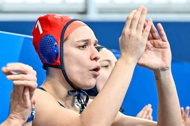 Aurora Condorelli of Italy during the Water polo, Wasserball women classification 7th 8th place match between team Canada (white caps) and team Italy (blue caps) of the 21st World Aquatics Championships at the Aspire Dome in Doha (Qatar), February 16, 2024. GiorgioXScala