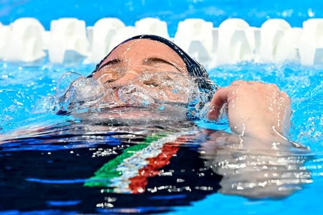 Roberta Bianconi of Italy during the Water polo, Wasserball women classification 7th 8th place match between team Canada (white caps) and team Italy (blue caps) of the 21st World Aquatics Championships at the Aspire Dome in Doha (Qatar), February 16, 2024. GiorgioXScala