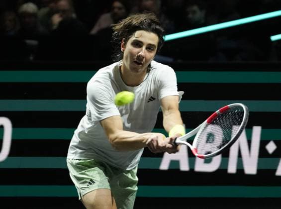 TENNIS - ABN AMRO OPEN 2024 Alexander Shevchenko of Kazakhstan 1 4 Finale during the ABN Amro Open 2024, ATP, Tennis Herren 500 tennis tournament on February 16, 2024 in Rotterdam, Netherlands - Photo Laurent Lairys MAXPPP Rotterdam Netherlands  Copyright: xMAXPPP MAXPPPxLaurentxLairysx DSC04783 DSC04783
