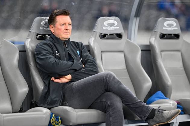 2 Bundesliga Hertha BSC Berlin 1 FC Magdeburg on 16 02 2024 at the Olympiastadion in Berlin Coach Christian Titz FC Magdeburg MT