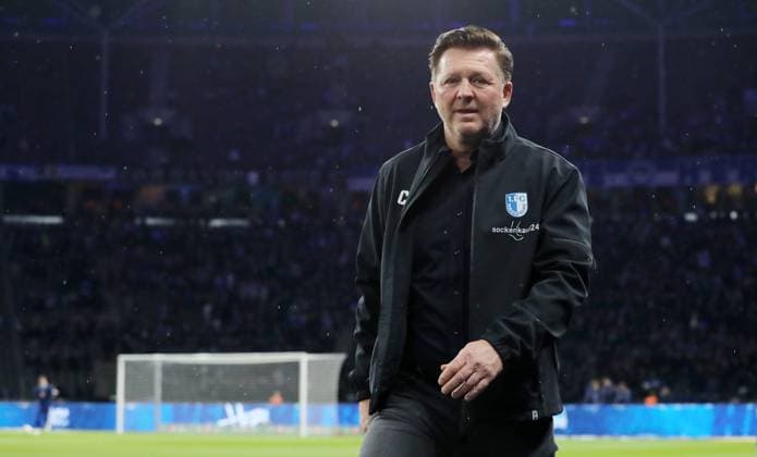 Coach Christian Titz Action Upper Body Sport Soccer Football DFL 2 Bundesliga Men 22 Matchday Season 2023 2024 16 02 2024 Hertha BSC Berlin vs 1 FC Magdeburg FCM DFL regulations prohibit any use of photographs as image sequences and or quasi video
