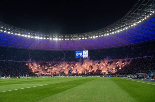 Soccer, Men, Season 2023 2024, 2 Bundesliga 22 Matchday , Hertha BSC 1 FC Magdeburg, Fans of Hertha ignite pyrotechnics, 16 02 2024, Copyright: xSebastianxRäppold MatthiasxKochx