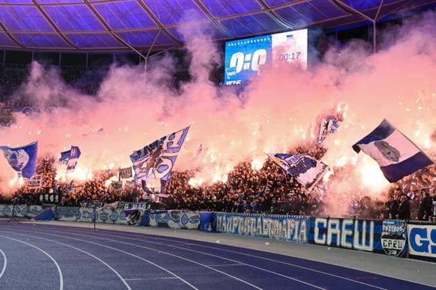 2 Bundesliga Hertha BSC Berlin 1 FC Magdeburg on 16 02 2024 at the Olympiastadion in Berlin Fans from Berlin light a Bengal fire MT