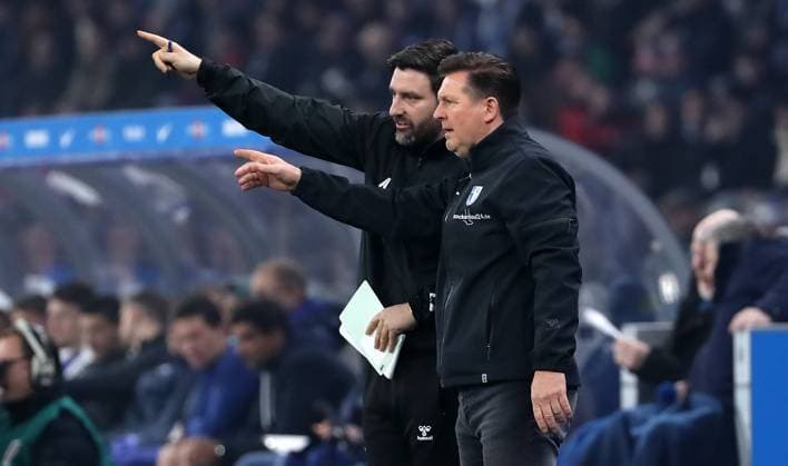 Co coach Andre Kilian, coach Christian Titz pointing, gesturing action upper body Sports Soccer Football DFL 2 Bundesliga Men 22 Matchday Season 2023 2024 16 02 2024 Hertha BSC Berlin vs 1 FC Magdeburg FCM DFL regulations prohibit any use of photographs as image sequences and or quasi video