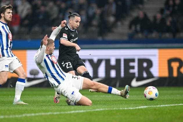 2 Bundesliga Hertha BSC Berlin 1 FC Magdeburg on 16 02 2024 at Olympiastadion in Berlin BarÄ±s Atik FC Magdeburg with the goal to 0 1 MT