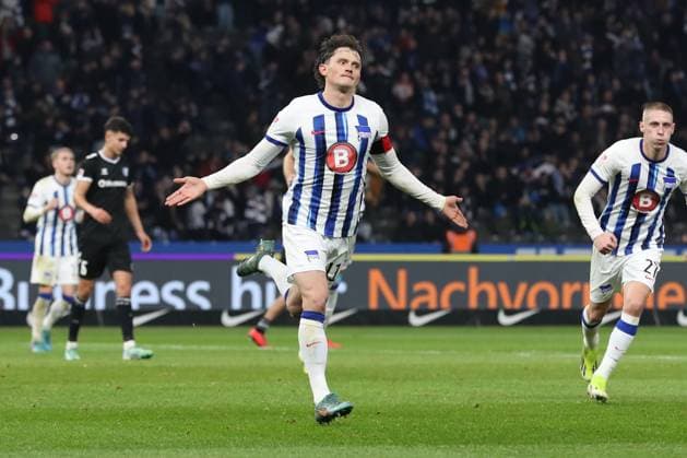 16 02 2024, xtgx, Fußball 2 Bundesliga, Hertha BSC Berlin 1 FC Magdeburg emspor, v l Fabian Reese Hertha, 11 Jubel, Torjubel, jubelt ueber das Tor, celebrate the goal, celebration DFL DFB REGULATIONS PROHIBIT ANY USE OF PHOTOGRAPHS as IMAGE SEQUENCES and or QUASI VIDEO Berlin