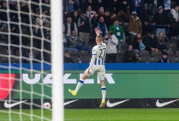 Soccer, Men, Season 2023 2024, 2 Bundesliga 22 Matchday , Hertha BSC 1 FC Magdeburg, Palko Dardai Hertha BSC , Cheering after goal to 2 1, 16 02 2024, Copyright: xSebastianxRäppold MatthiasxKochx