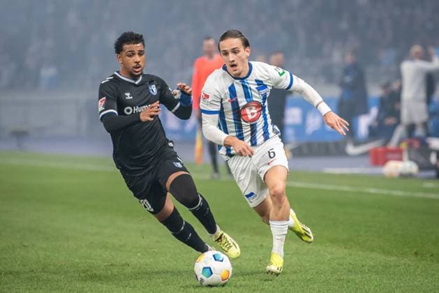 2 Soccer Bundesliga, Hertha BSC vs 1 FC Magdeburg Berlin, 16 02 2024 Xavier Amaechi 1 FC Magdeburg, 20 , Michal Karbownik Hertha BSC, 6 2 Soccer Bundesliga, Hertha BSC vs 1 FC Magdeburg, Olympiastadion, Berlin, 16 02 2024 DFL REGULATIONS PROHIBIT ANY USE OF PHOTOGRAPHS AS IMAGE SEQUENCES AND OR QUASI VIDEO Copyright: xBEAUTIFULxSPORTS LucianoxLimax