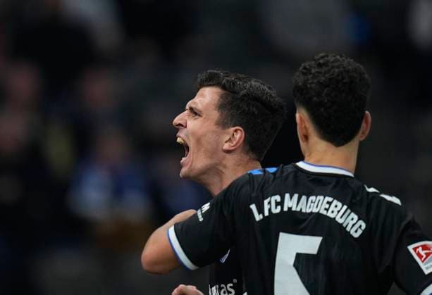 Germany, Berlin, 16 02 2024, Olympic Stadium, Hertha BSC vs 1 FC Magdeburg 2 Bundesliga, Tobias Müller 1 FC Magdeburg celebrates the second goal Berlin Olympic Stadium Berlin Germany eu-images-659