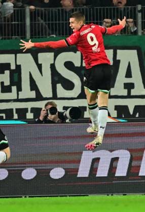 16 02 2024 Soccer Season 2023 2024 2 Soccer Bundesliga 22 Matchday Hannover 96 H96 SpVgg Greuther Fürth Kleeblatt Sportfoto Zink xwoxzix DFL regulations prohibit any use of photographs as image sequences and or quasi video only for editorial use Torjubel Jubel nach Treffer Tor Torschuß zum 2 1 durch Nicolo Tresoldi 9, Hannover 96 H96