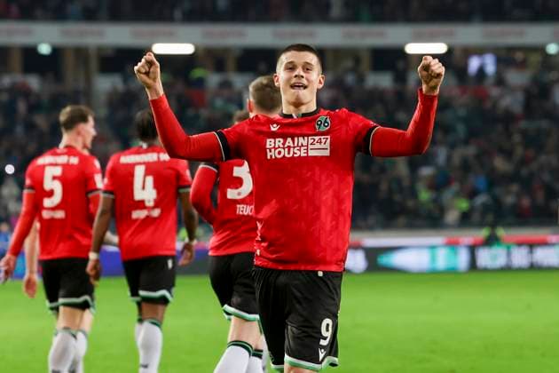 Nicolo Tresoldi Hannover 96 celebrates his goal for 2 1, 2 Bundesliga, Hannover 96 vs SpVgg Greuther Fuerth, HDI Arena, 16 02 2024, Hannover, Germany